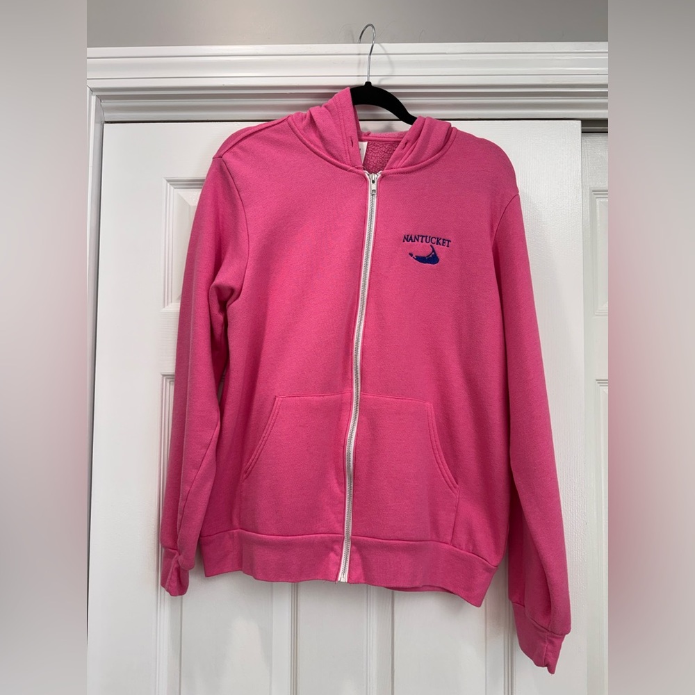 Bella + Canvas Barbie Pink Zip-Up Hoodie Nantucket Large!!!